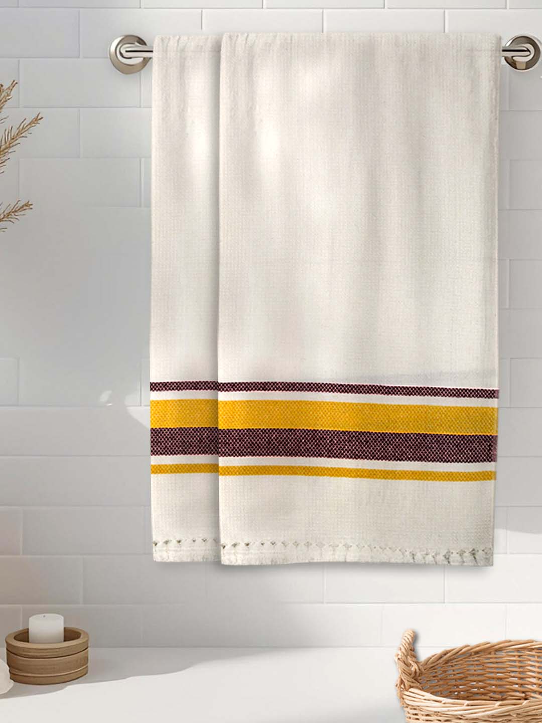 Premium White Waffle Cotton Bath Towel (Pack of 2) by Athom Living - Athom Living