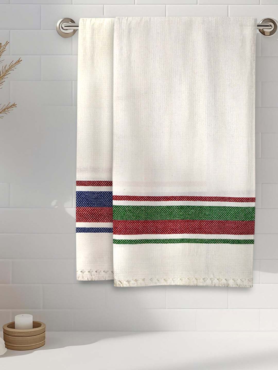Premium White Waffled Coton Bath Towel (Pack of 2) by Athom Living - Athom Living