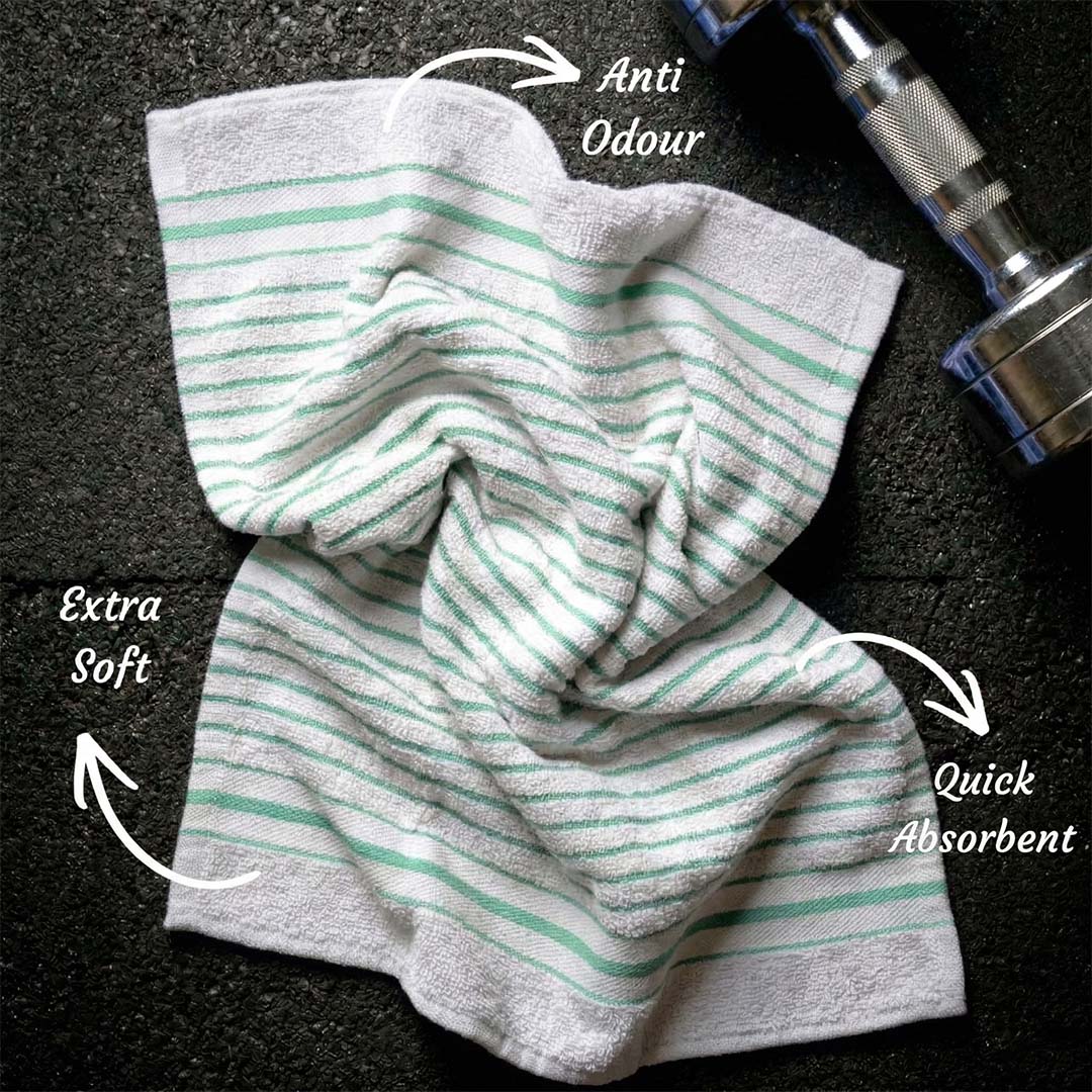Premium White with Blue & Sea Green Stripes Cotton Hand Towels - Cotton Pack of 4 by Athom Living - Athom Living