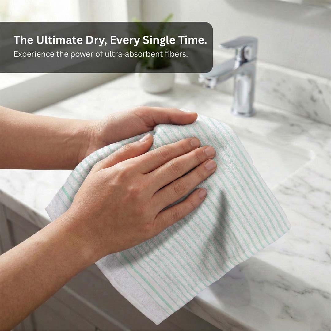 Premium White with Blue & Sea Green Stripes Cotton Hand Towels - Cotton Pack of 4 by Athom Living - Athom Living