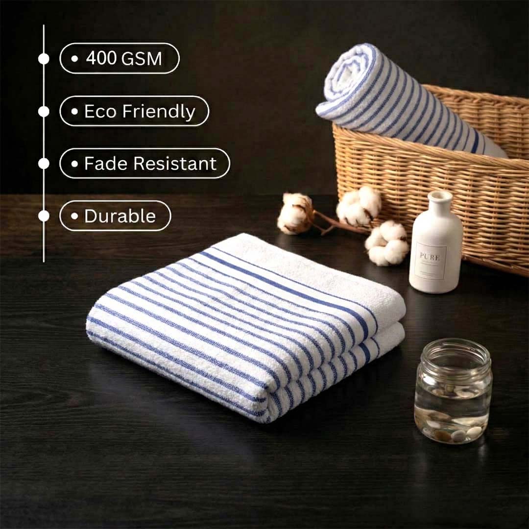 Premium White with Blue Stripes Cotton Hand Towels - Cotton Pack of 4 by Athom Living - Athom Living