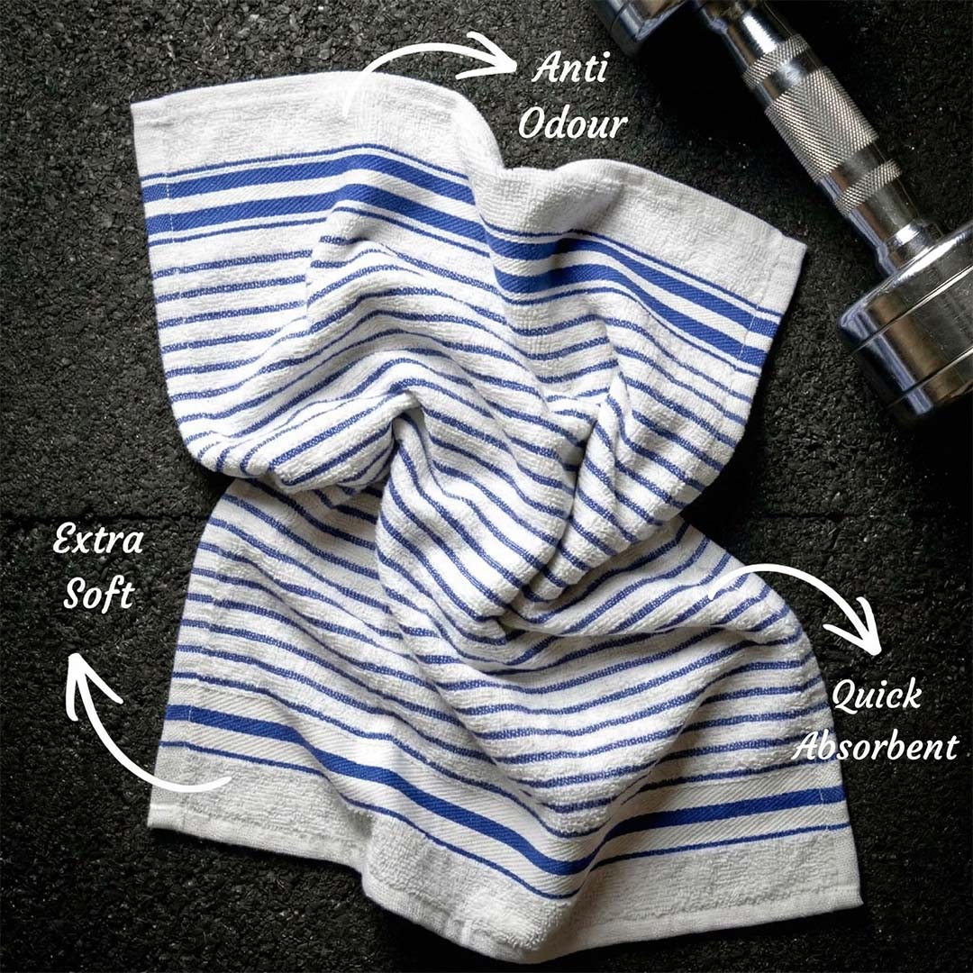 Premium White with Blue Stripes Cotton Hand Towels - Cotton Pack of 4 by Athom Living - Athom Living