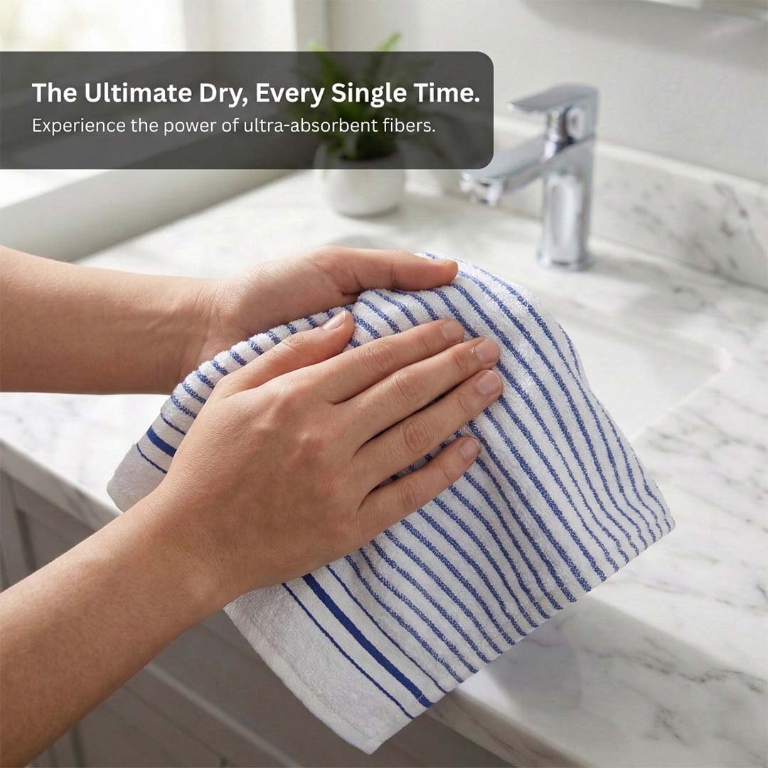 Premium White with Blue Stripes Cotton Hand Towels - Cotton Pack of 4 by Athom Living - Athom Living