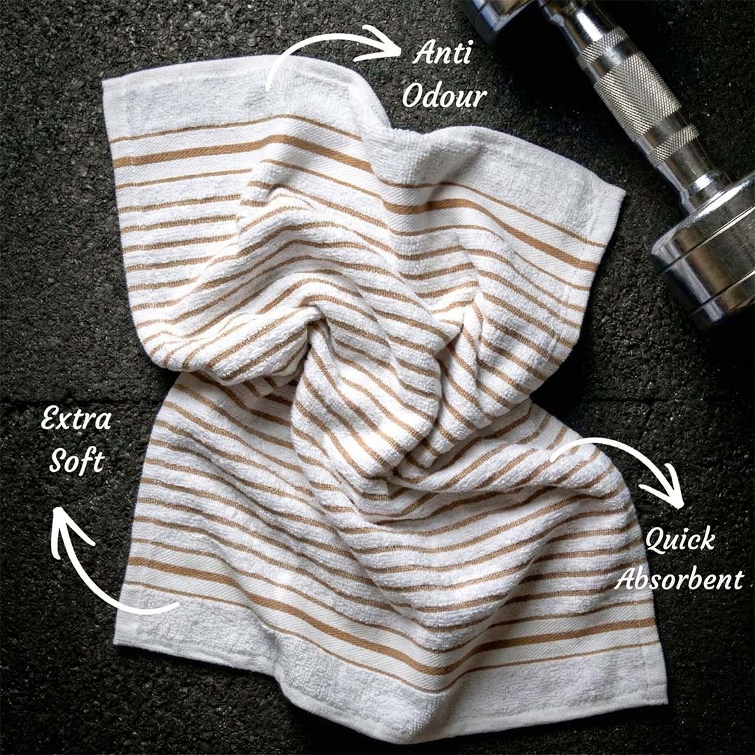 Premium White with Brown & Blue Stripes Cotton Hand Towels - Cotton Pack of 4 by Athom Living - Athom Living