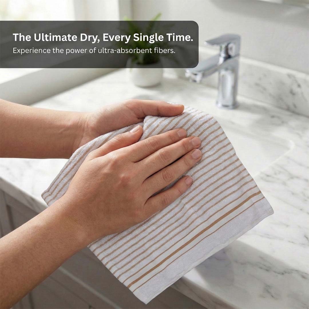 Premium White with Brown & Blue Stripes Cotton Hand Towels - Cotton Pack of 4 by Athom Living - Athom Living