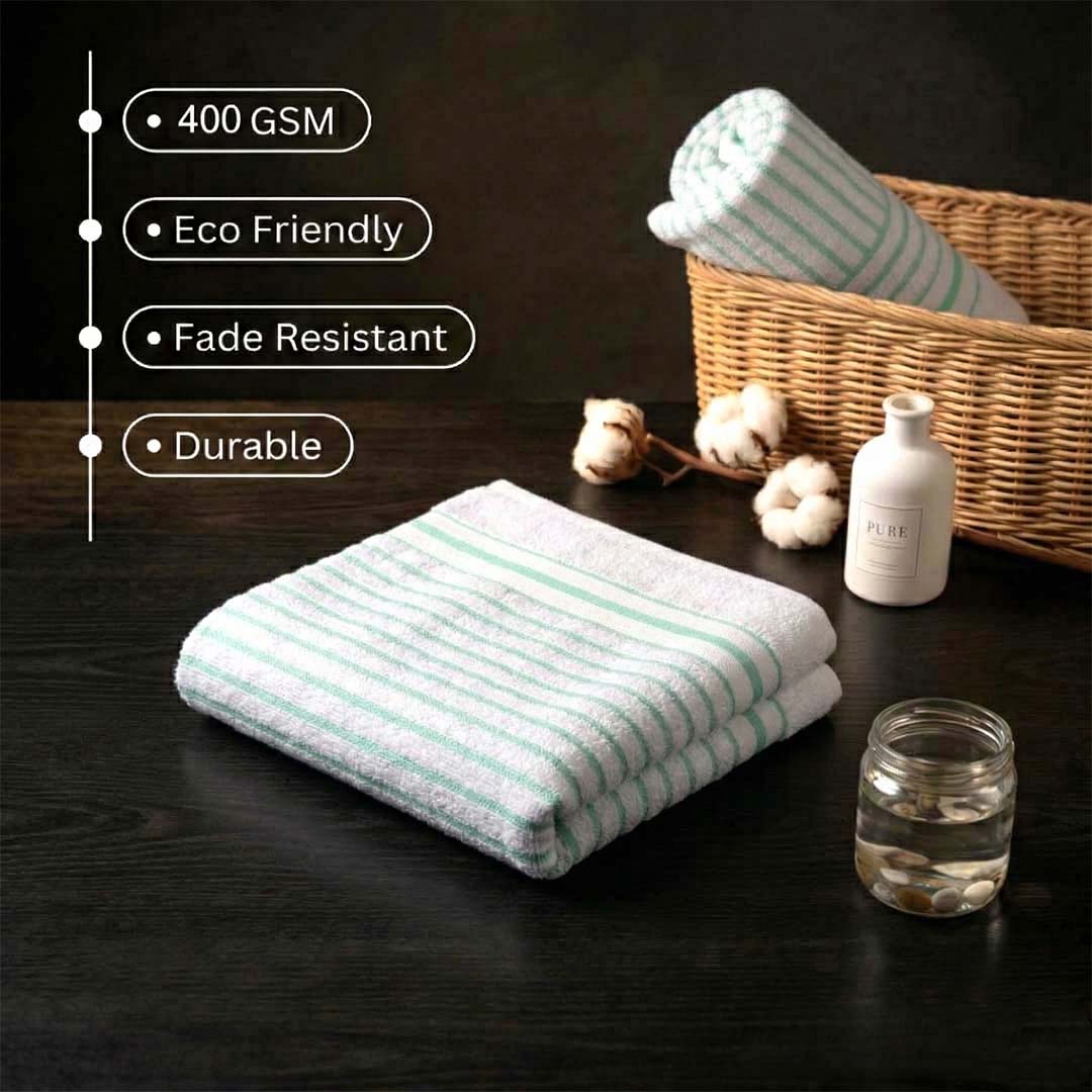 Premium White with Brown & Sea Green Stripes Cotton Hand Towels - Cotton Pack of 4 by Athom Living - Athom Living