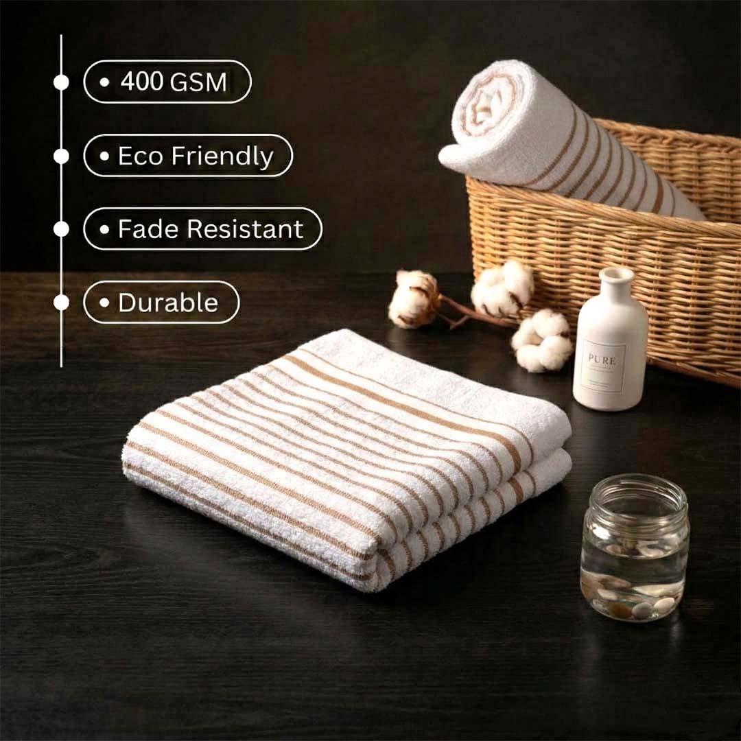 Premium White with Brown Stripes Cotton Hand Towels - Cotton Pack of 4 by Athom Living - Athom Living