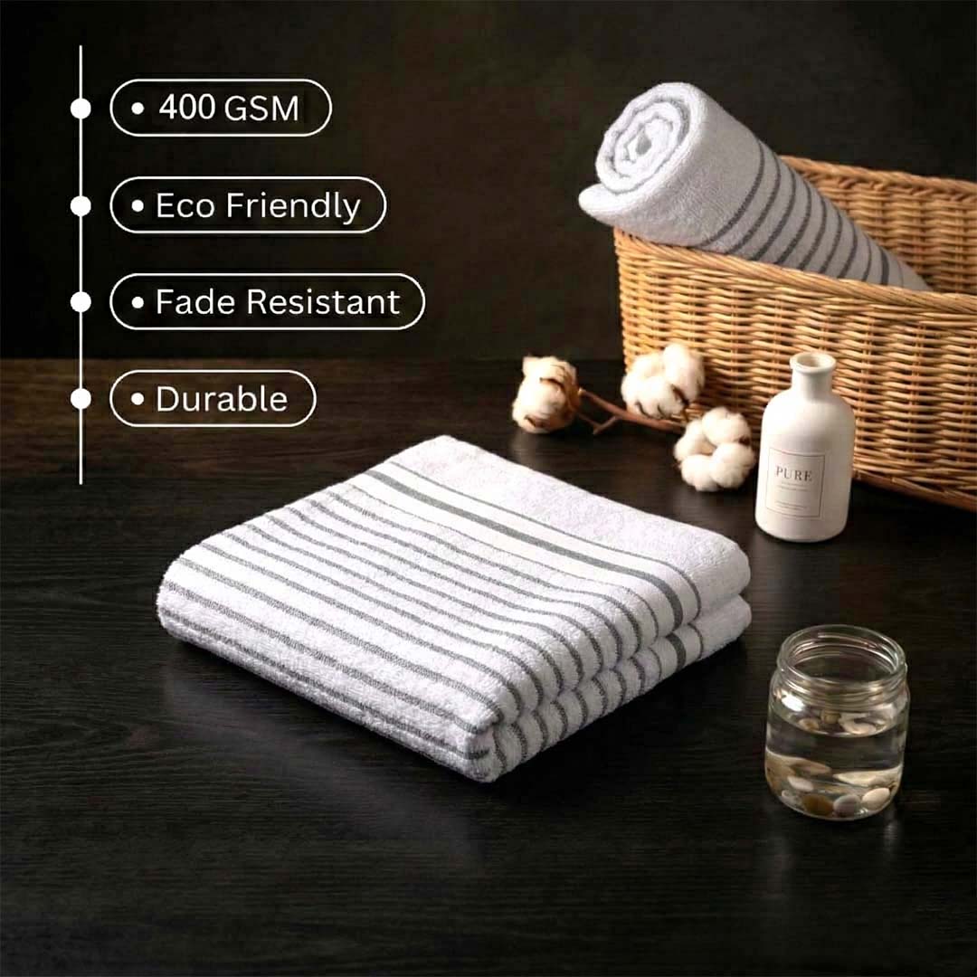 Premium White with Grey Stripes Cotton Hand Towels - Cotton Pack of 4 by Athom Living - Athom Living