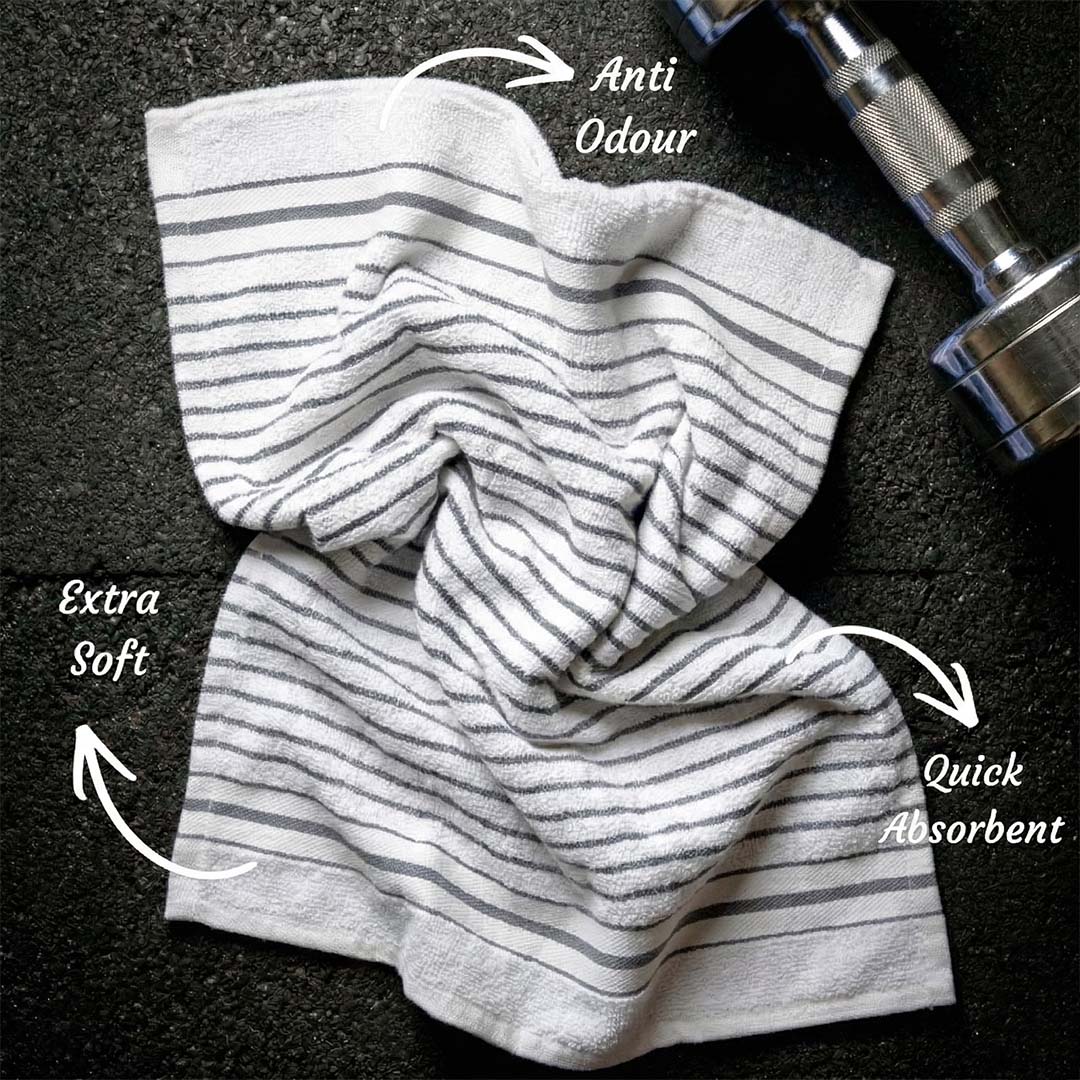 Premium White with Grey Stripes Cotton Hand Towels - Cotton Pack of 4 by Athom Living - Athom Living
