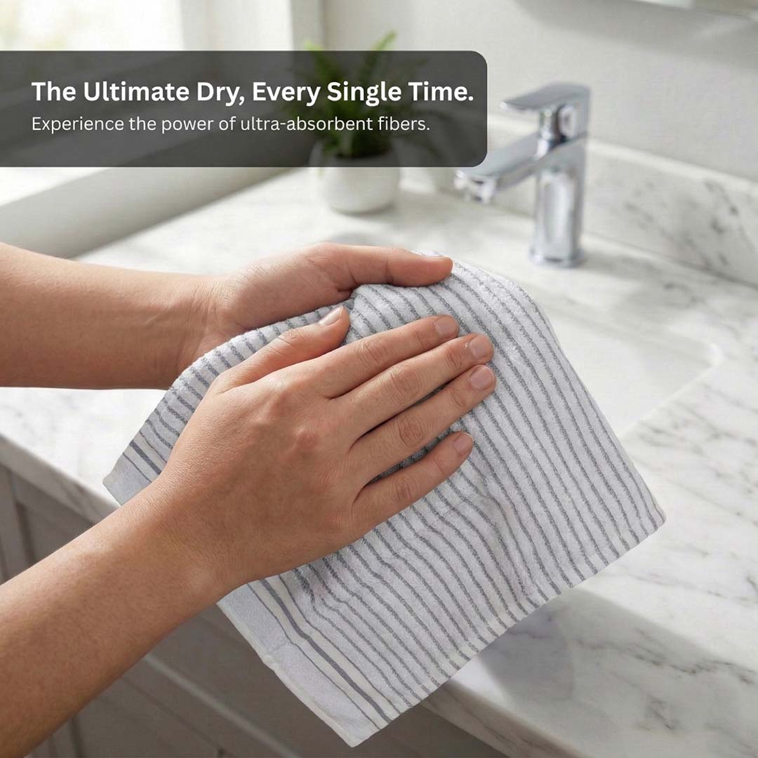 Premium White with Sea Green & Grey Stripes Cotton Hand Towels - Cotton Pack of 4 by Athom Living - Athom Living