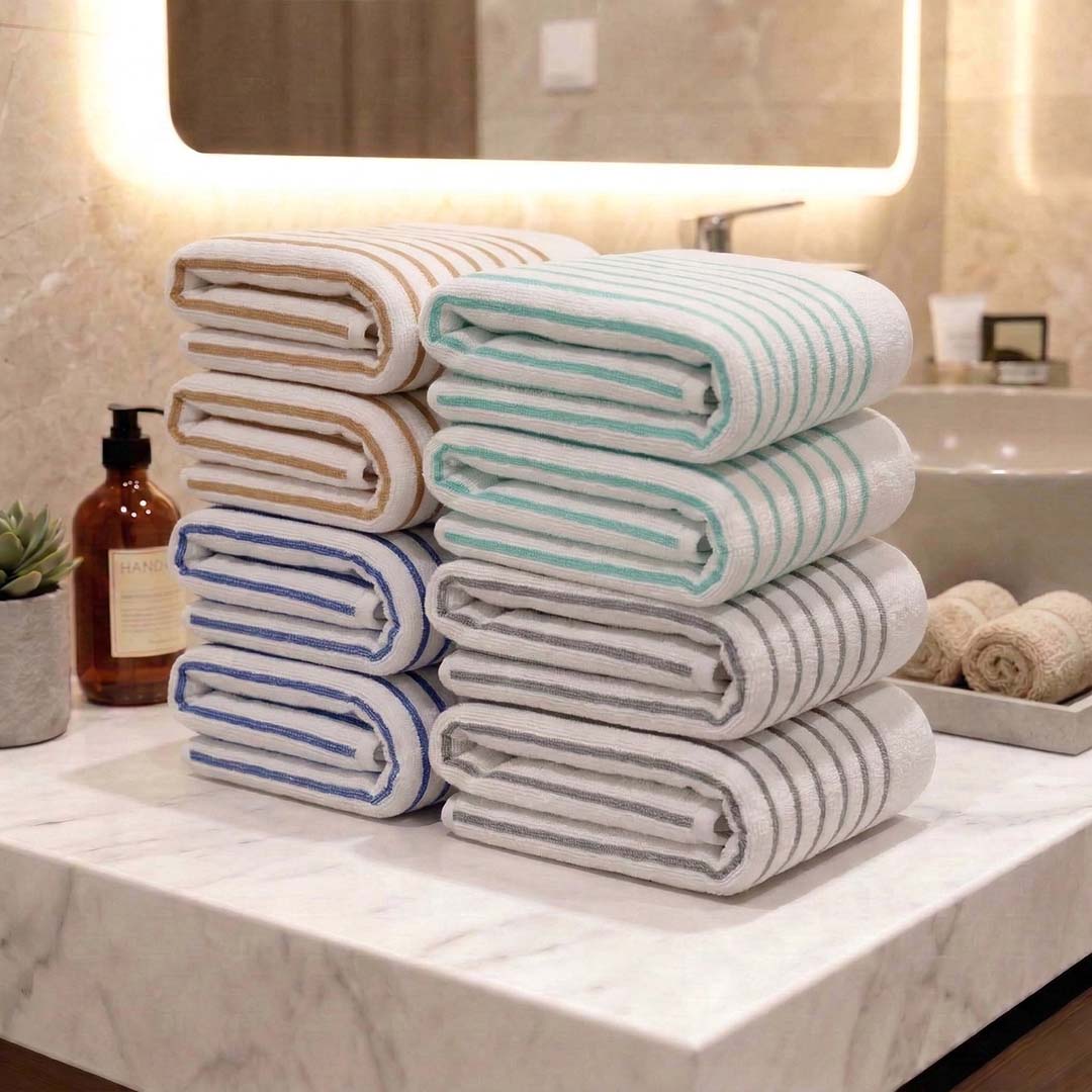 Premium White with Stripes Cotton Hand Towels - Cotton Pack of 8 by Athom Living - Athom Living