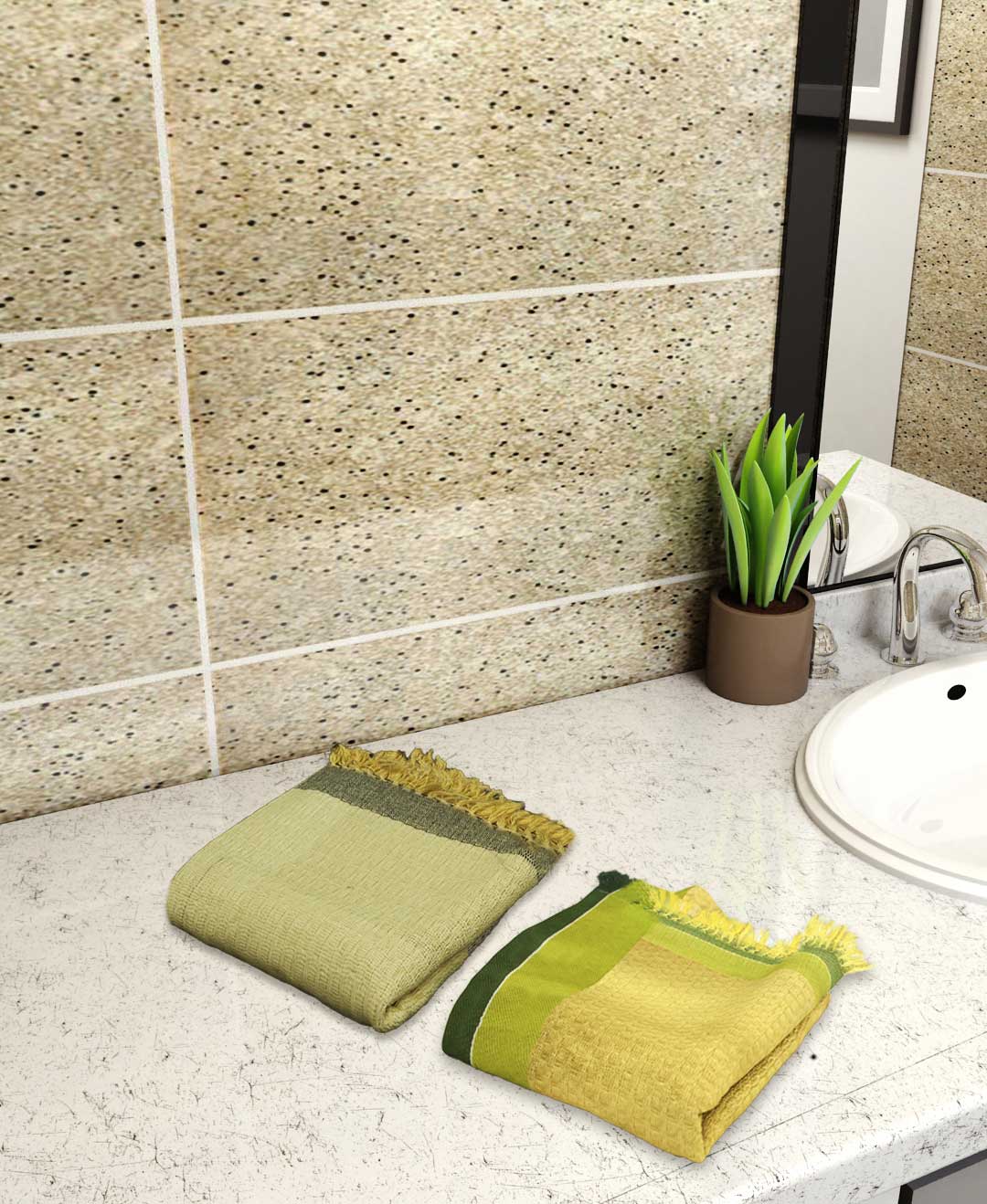 Premium Yellow Light Weight Cotton Bath Towel (Pack of 2) by Athom Living - Athom Living