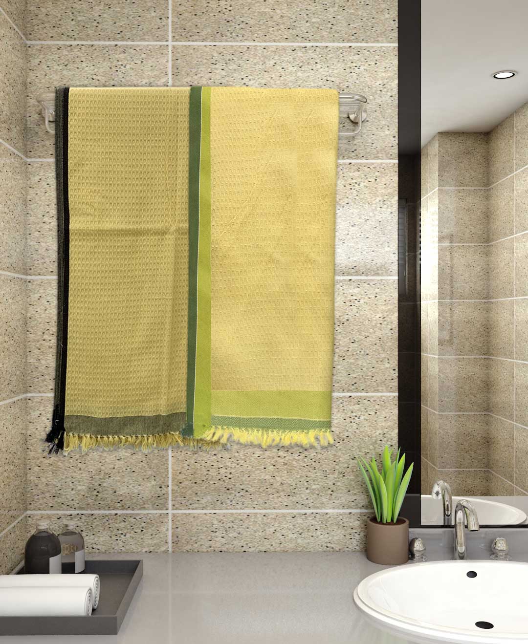 Premium Yellow Light Weight Cotton Bath Towel (Pack of 2) by Athom Living - Athom Living
