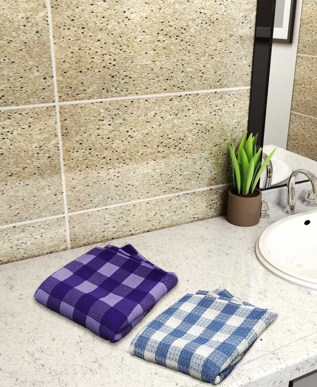 Purple & Blue Light Weight Premium Cotton Bath Towel (Pack of 2) by Athom Living - Athom Living