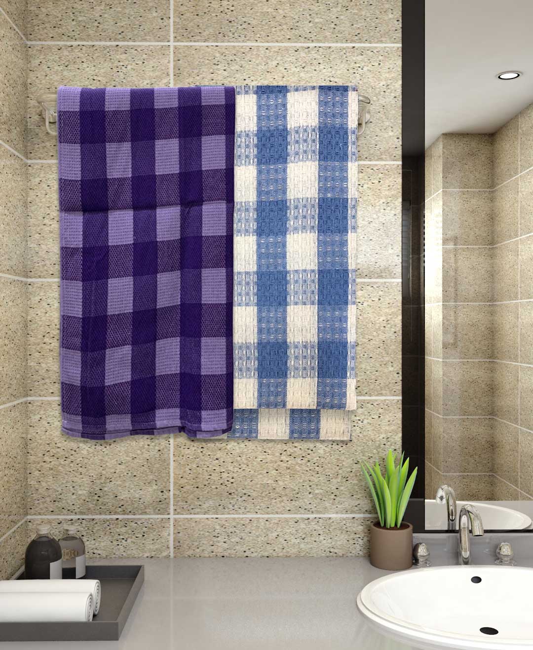 Purple & Blue Light Weight Premium Cotton Bath Towel (Pack of 2) by Athom Living - Athom Living