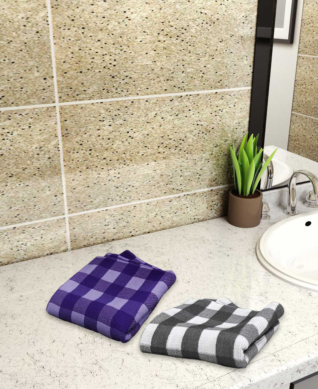 Purple & Grey Light weight Premium Cotton Bath Towel (Pack of 2) by Athom Living - Athom Living