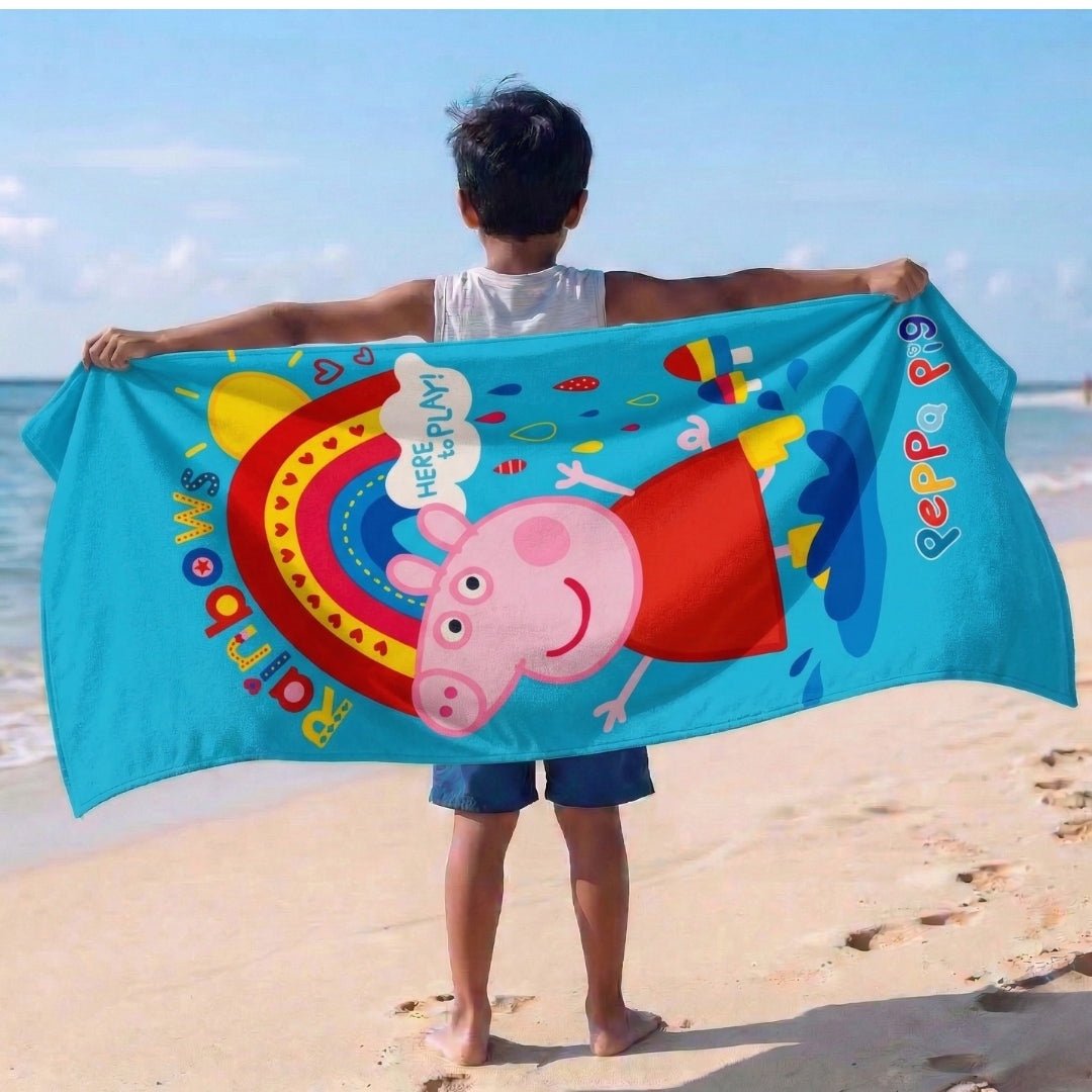 Rainbows Here to Play Peppa Pig Themed Kids Cotton Bath Towel by Athom Living - Athom Living