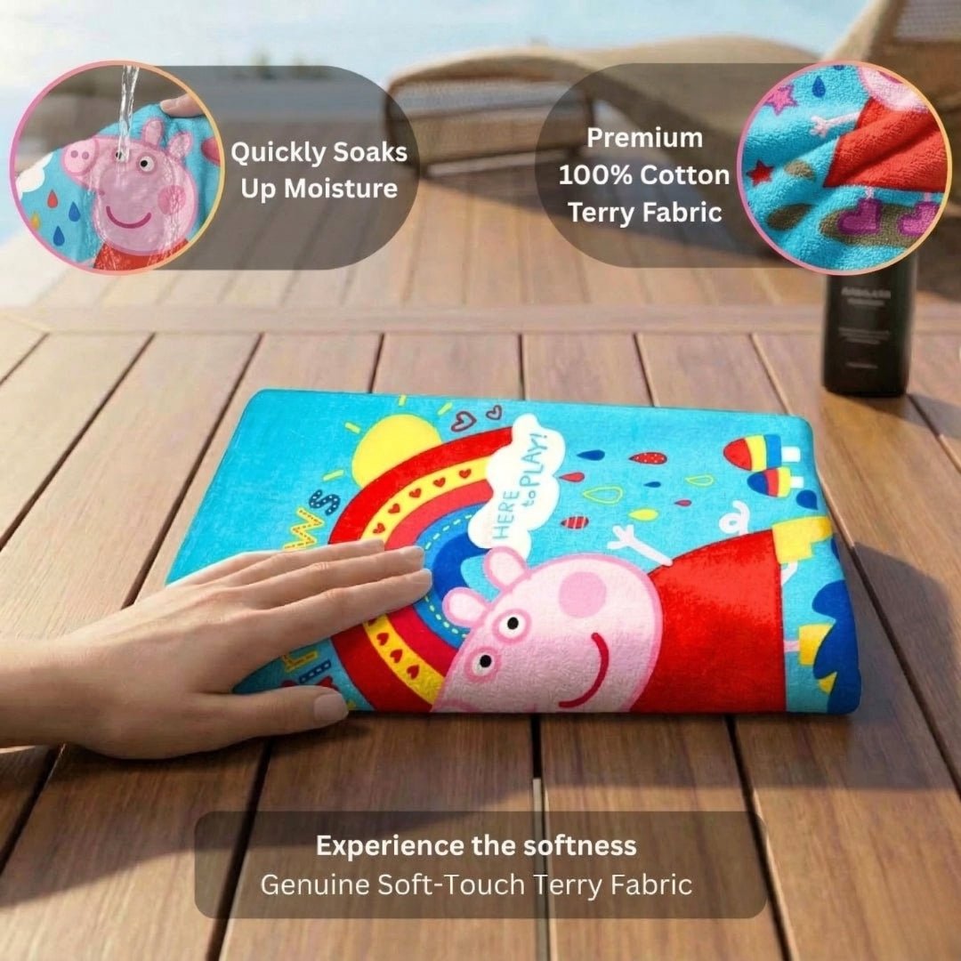 Rainbows Here to Play Peppa Pig Themed Kids Cotton Bath Towel by Athom Living - Athom Living