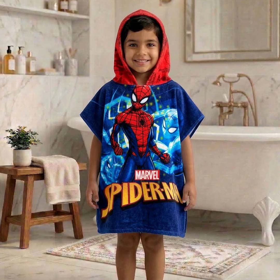 Red & Blue Spiderman Hooded Poncho Towel for Kids by Athom Living - Athom Living