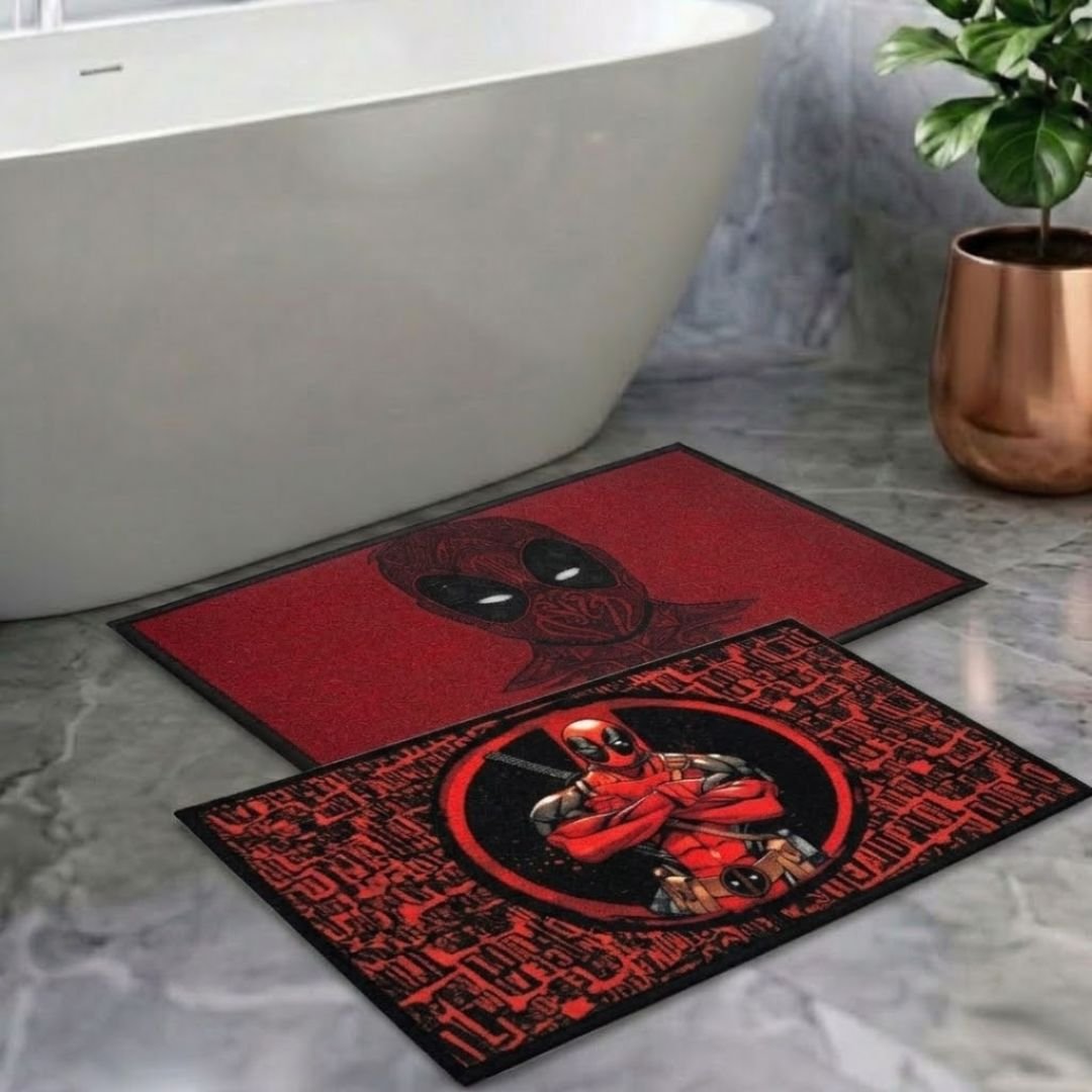 Red in Color Deadpool Kids Bathmat Combo - Pack of 2 by Athom Living - Athom Living