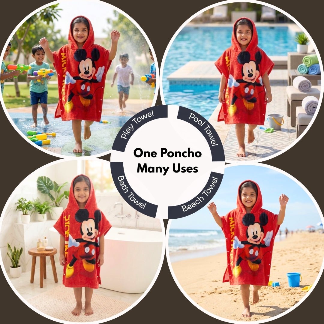 Red Mickey Mouse Hooded Poncho Towel for Kids by Athom Living - Athom Living