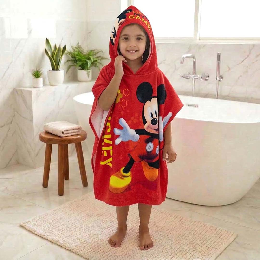 Red Mickey Mouse Hooded Poncho Towel for Kids by Athom Living - Athom Living
