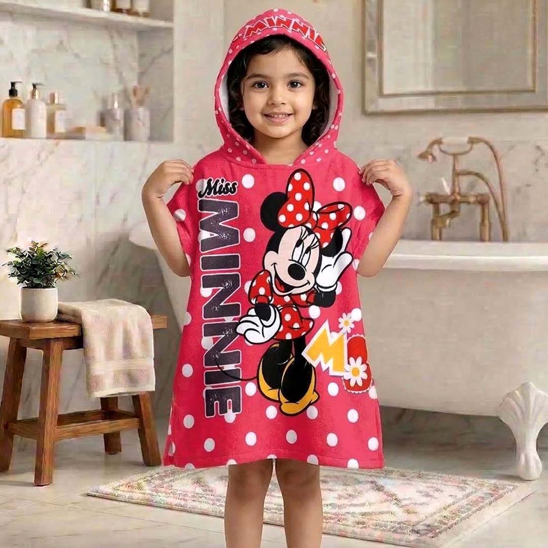 Red Miss Minnie Hooded Poncho Towel for Kids by Athom Living - Athom Living