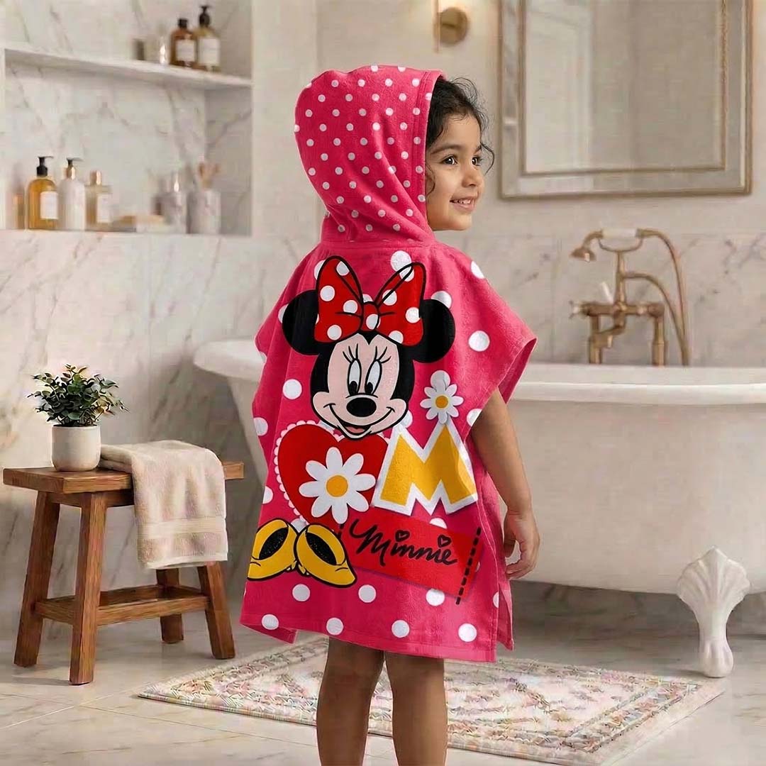 Red Miss Minnie Hooded Poncho Towel for Kids by Athom Living - Athom Living