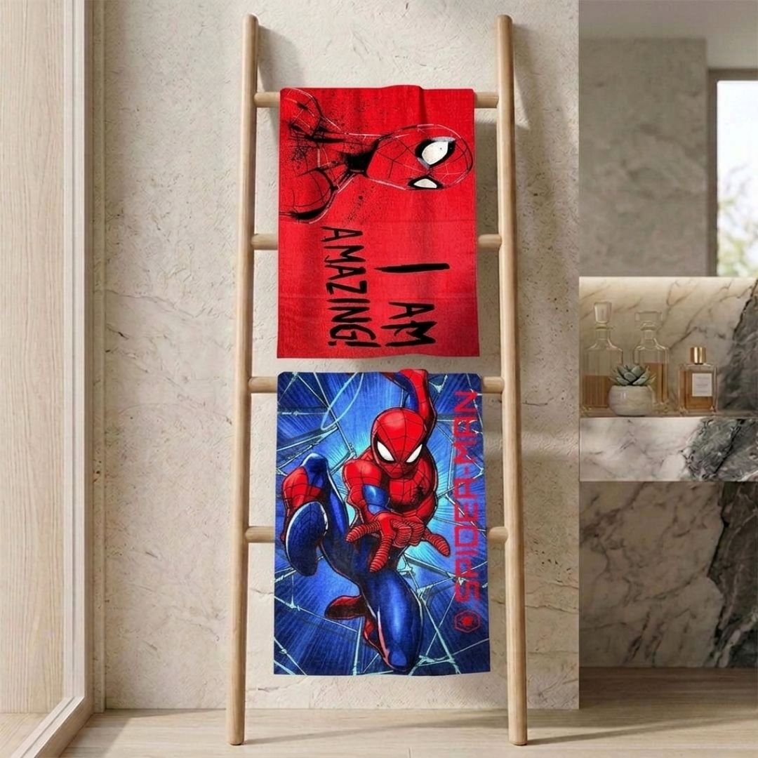 Red Spiderman I Am Amazing & Blue Spiderman Kids Bath Towel Pack of 2 by Athom Living - Athom Living