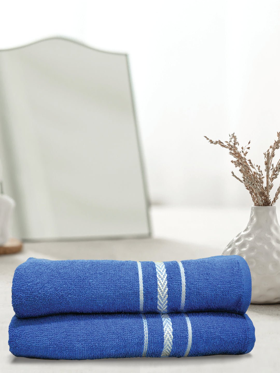 Royal Blue Arrow Designed Soft Textured Bath Towel (Pack of 2) by Athom Living - Athom Living