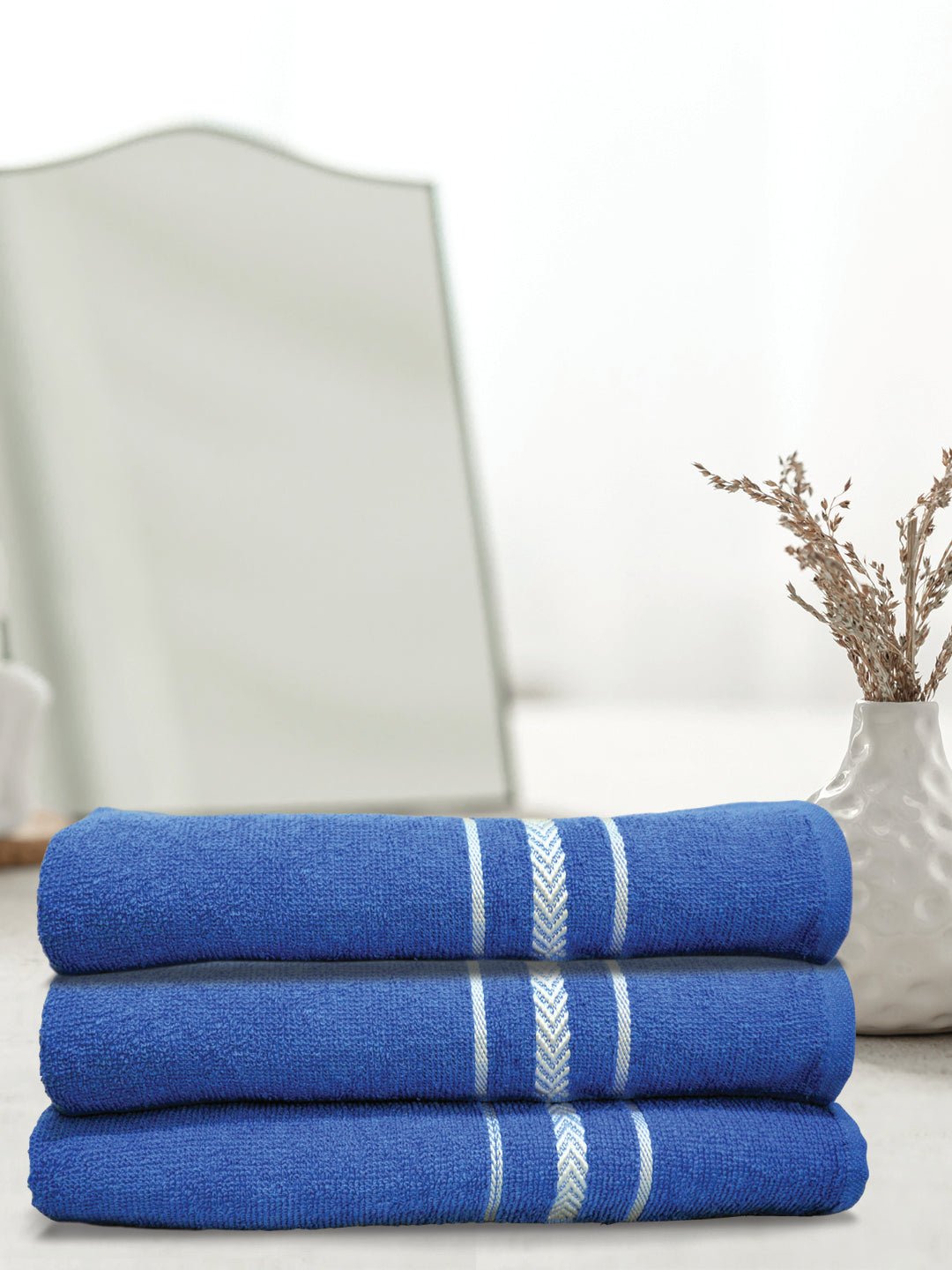 Royal Blue Arrow Designed Soft Textured Bath Towel (Pack of 3) by Athom Living - Athom Living