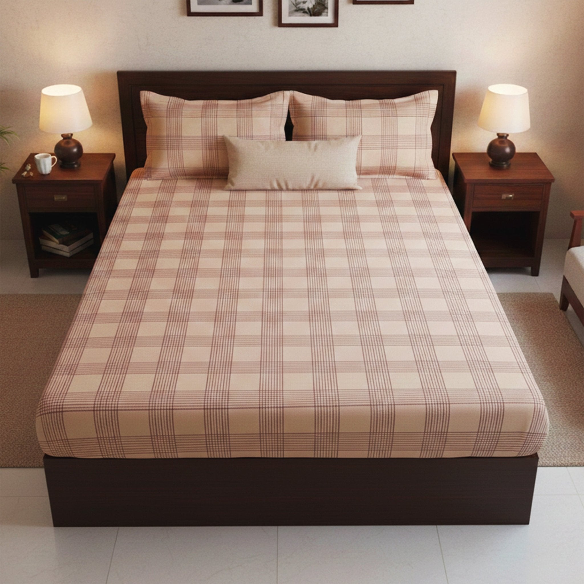 Sigma Beige Handwoven Cotton Double Bedsheet with 2 Pillow Covers by Athom Living - Athom Living