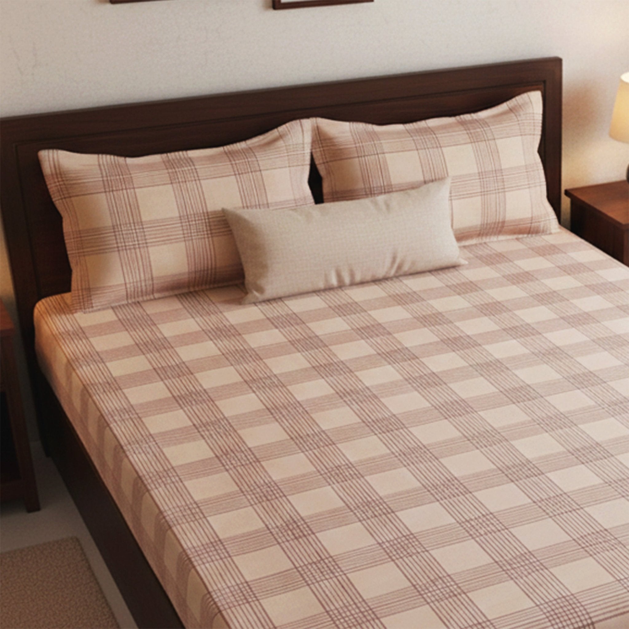 Sigma Beige Handwoven Cotton Double Bedsheet with 2 Pillow Covers by Athom Living - Athom Living