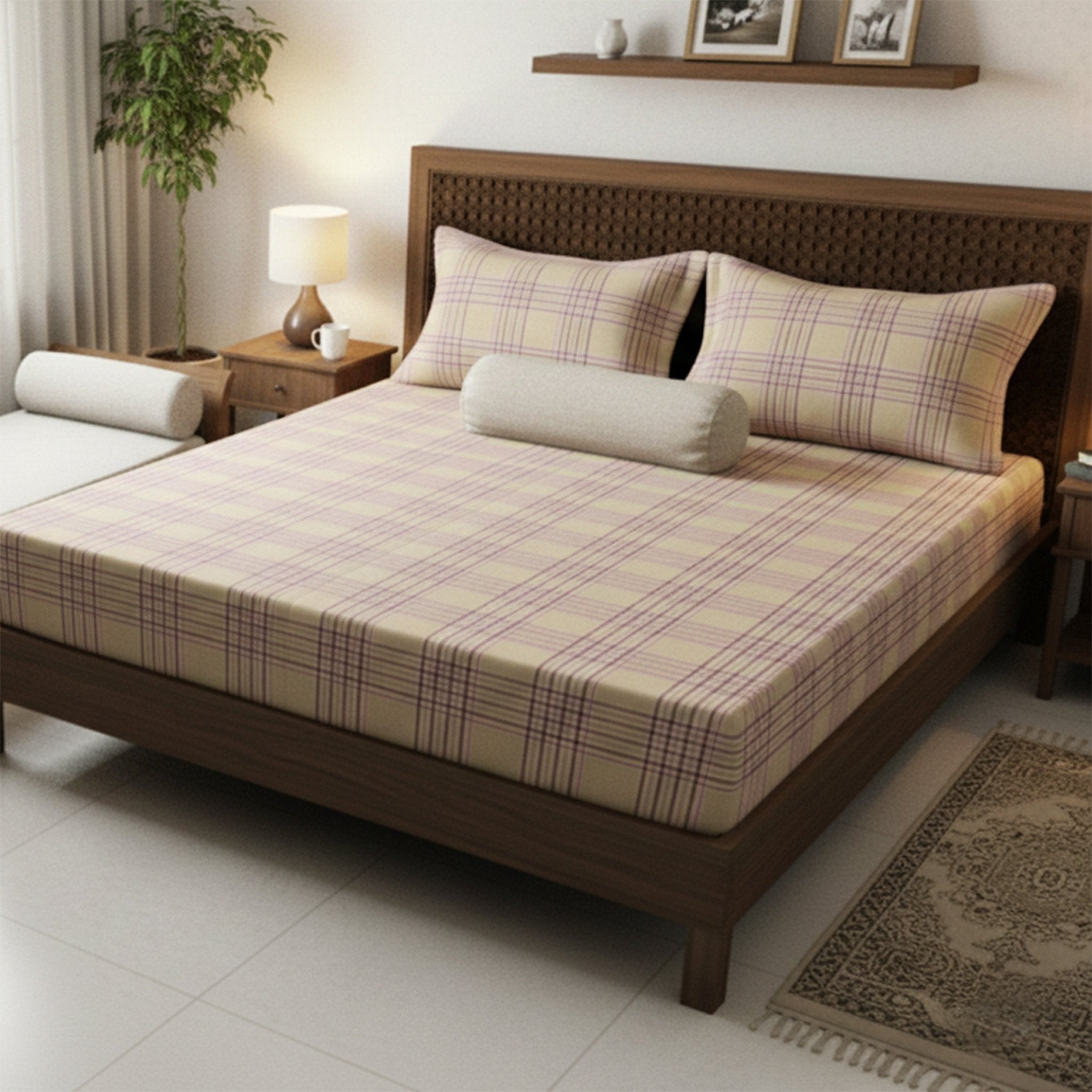 Sigma Cream Handwoven Cotton Double Bedsheet with 2 Pillow Covers by Athom Living - Athom Living