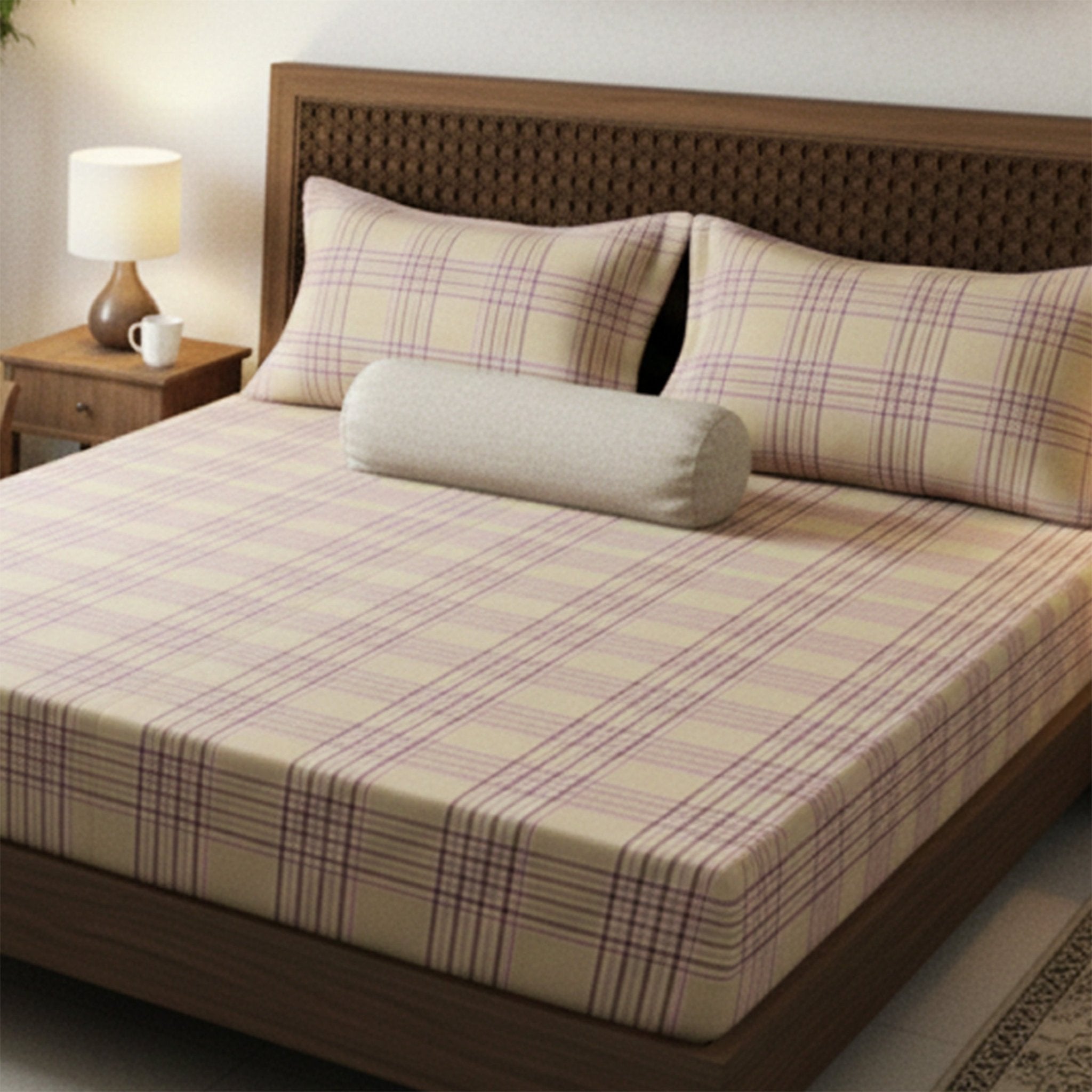 Sigma Cream Handwoven Cotton Double Bedsheet with 2 Pillow Covers by Athom Living - Athom Living