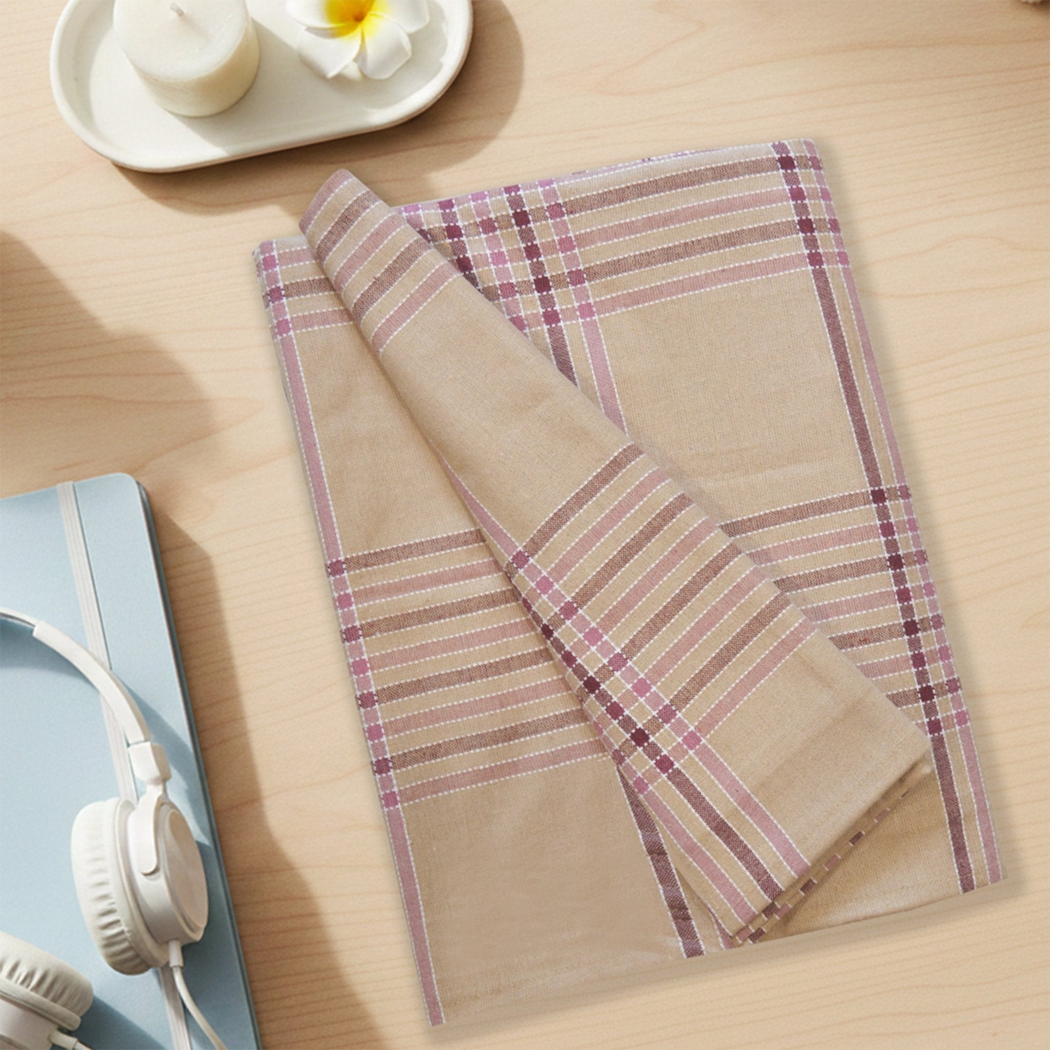 Sigma Cream Handwoven Cotton Double Bedsheet with 2 Pillow Covers by Athom Living - Athom Living