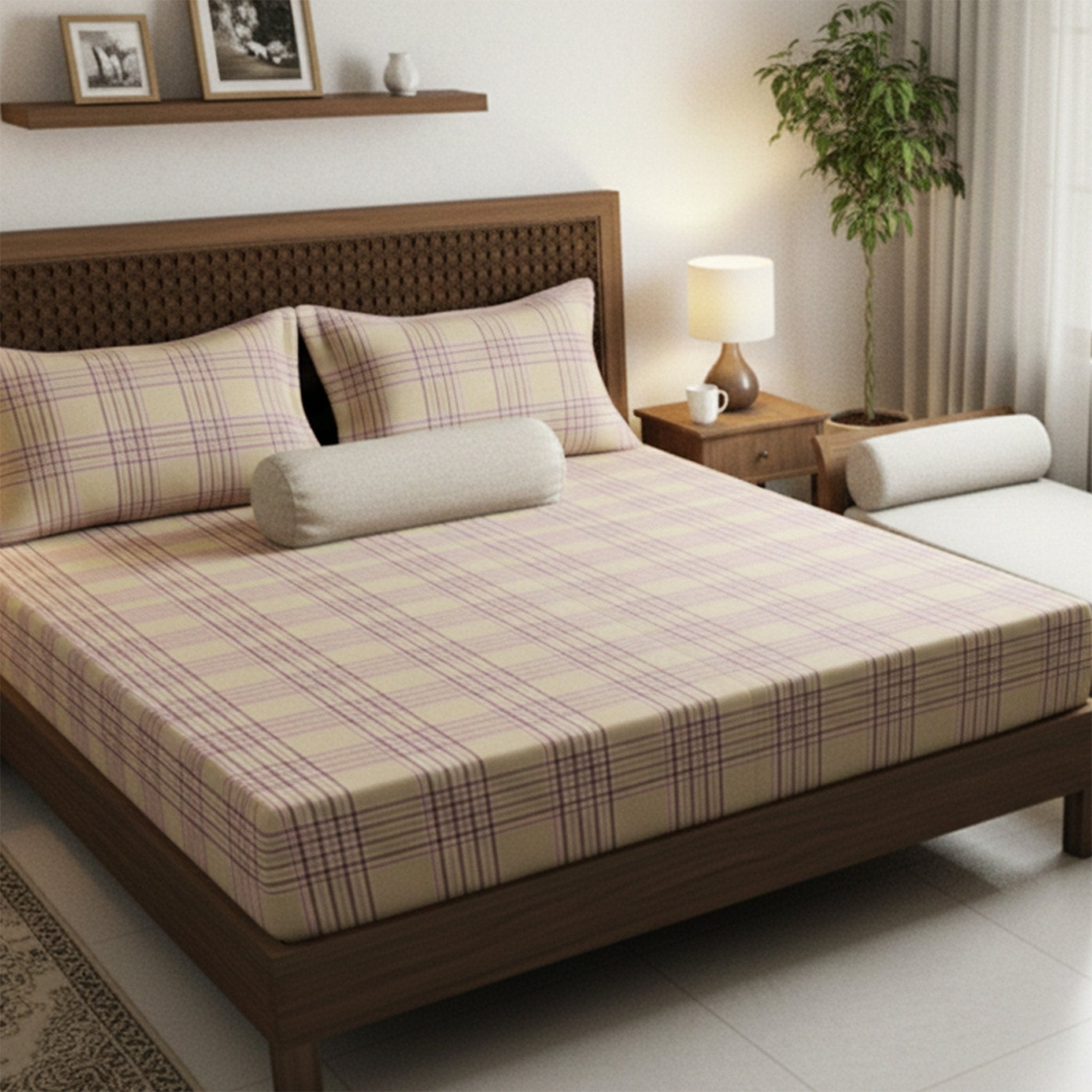 Sigma Cream Handwoven Cotton Double Bedsheet with 2 Pillow Covers by Athom Living - Athom Living