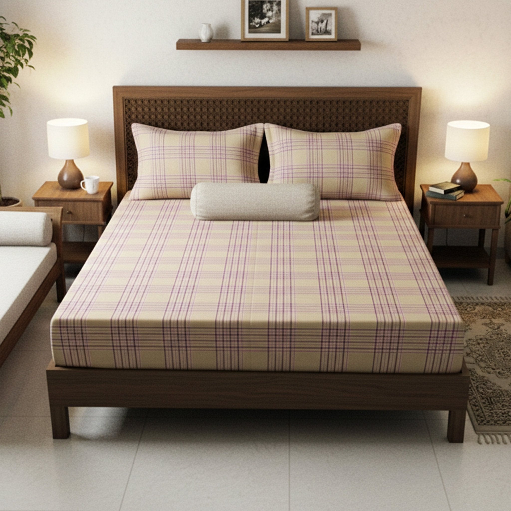 Sigma Cream Handwoven Cotton Double Bedsheet with 2 Pillow Covers by Athom Living - Athom Living