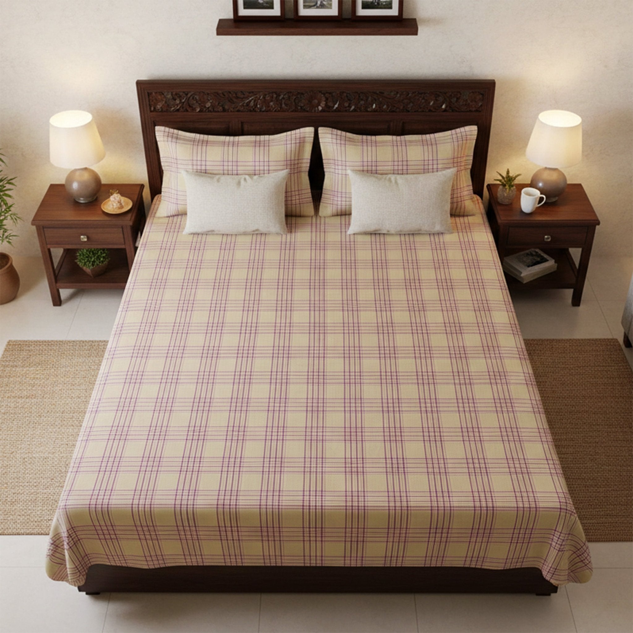 Sigma Cream Handwoven Cotton Double Bedsheet with 2 Pillow Covers by Athom Living - Athom Living