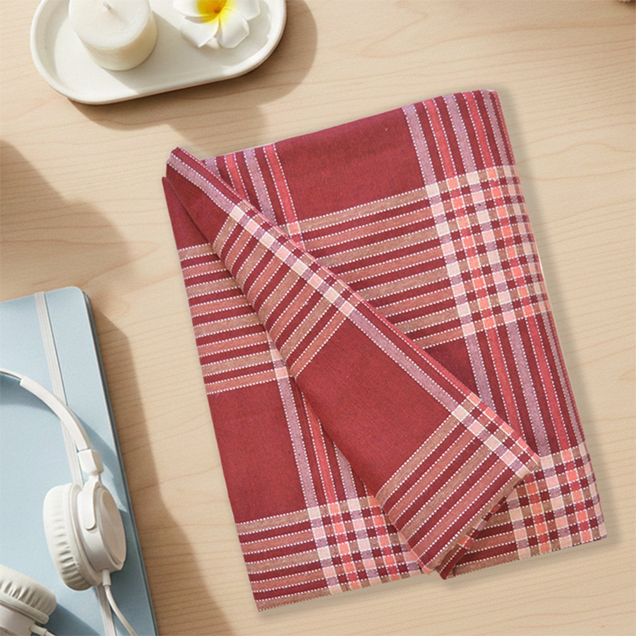 Sigma Maroon Handwoven Cotton Double Bedsheet with 2 Pillow Covers by Athom Living - Athom Living