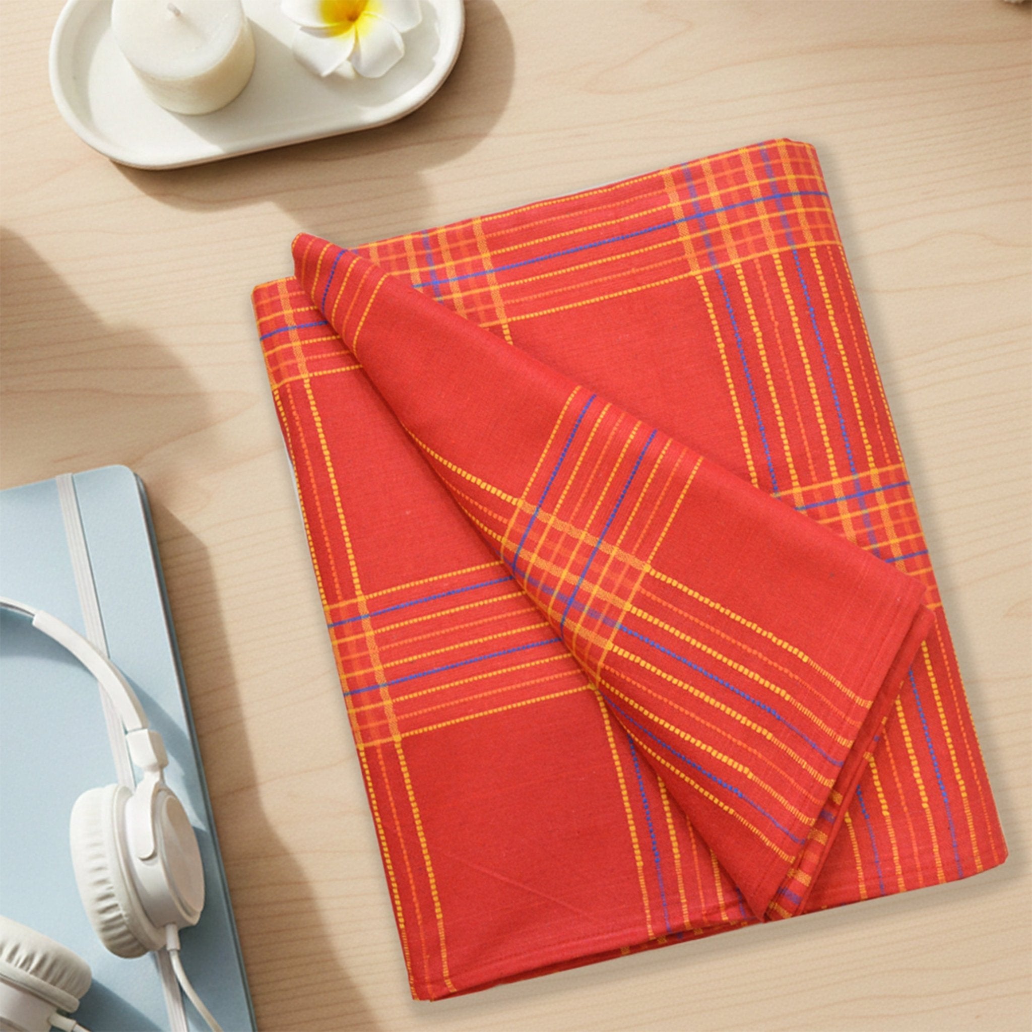 Sigma Red Handwoven Cotton Double Bedsheet with 2 Pillow Covers by Athom Living - Athom Living