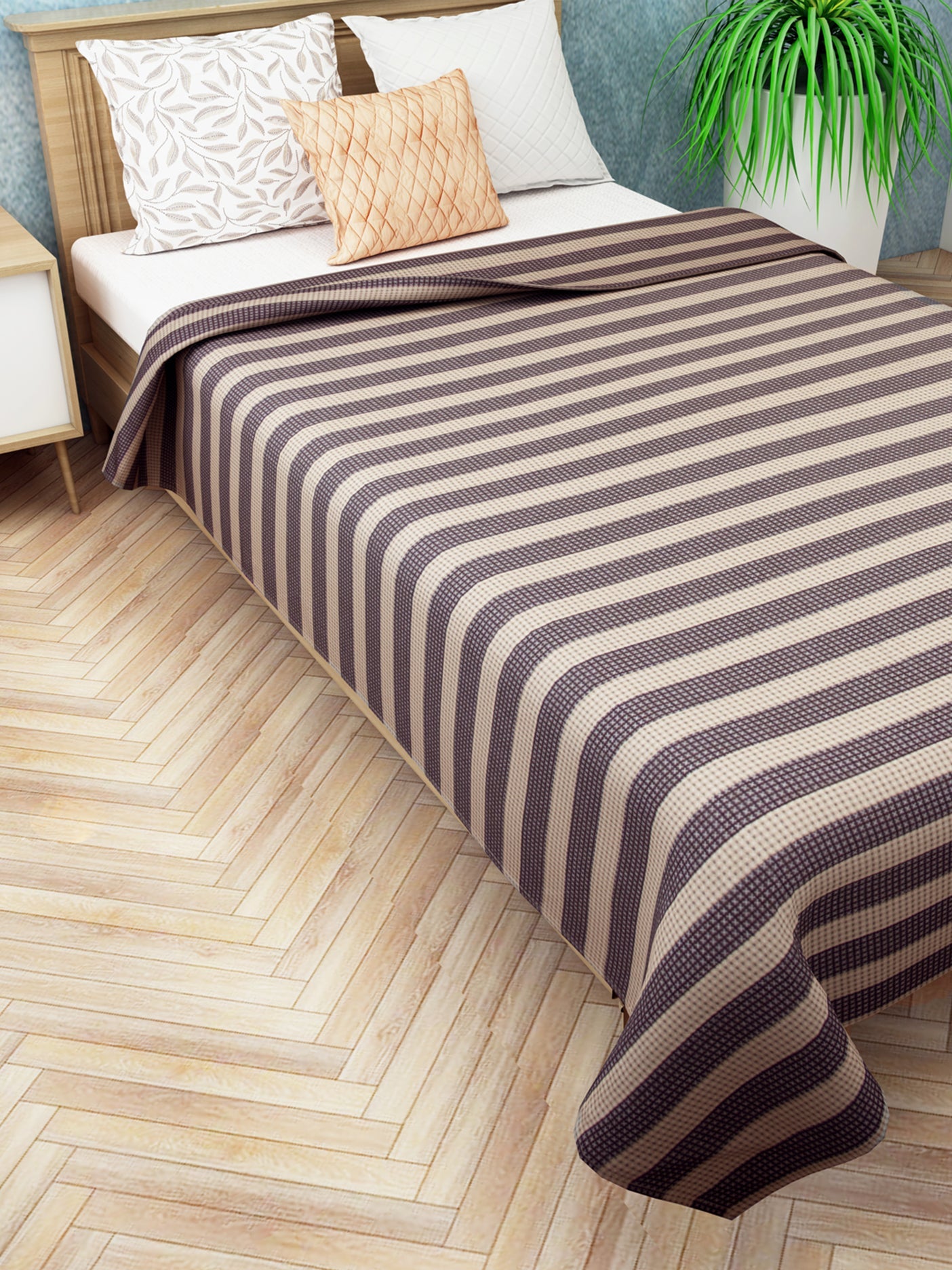 Star Chaddar | Dohar | Bedcover - Summer Stripes Beige Single Cotton Bedsheet Soft & Light by Athom Living - Athom Living