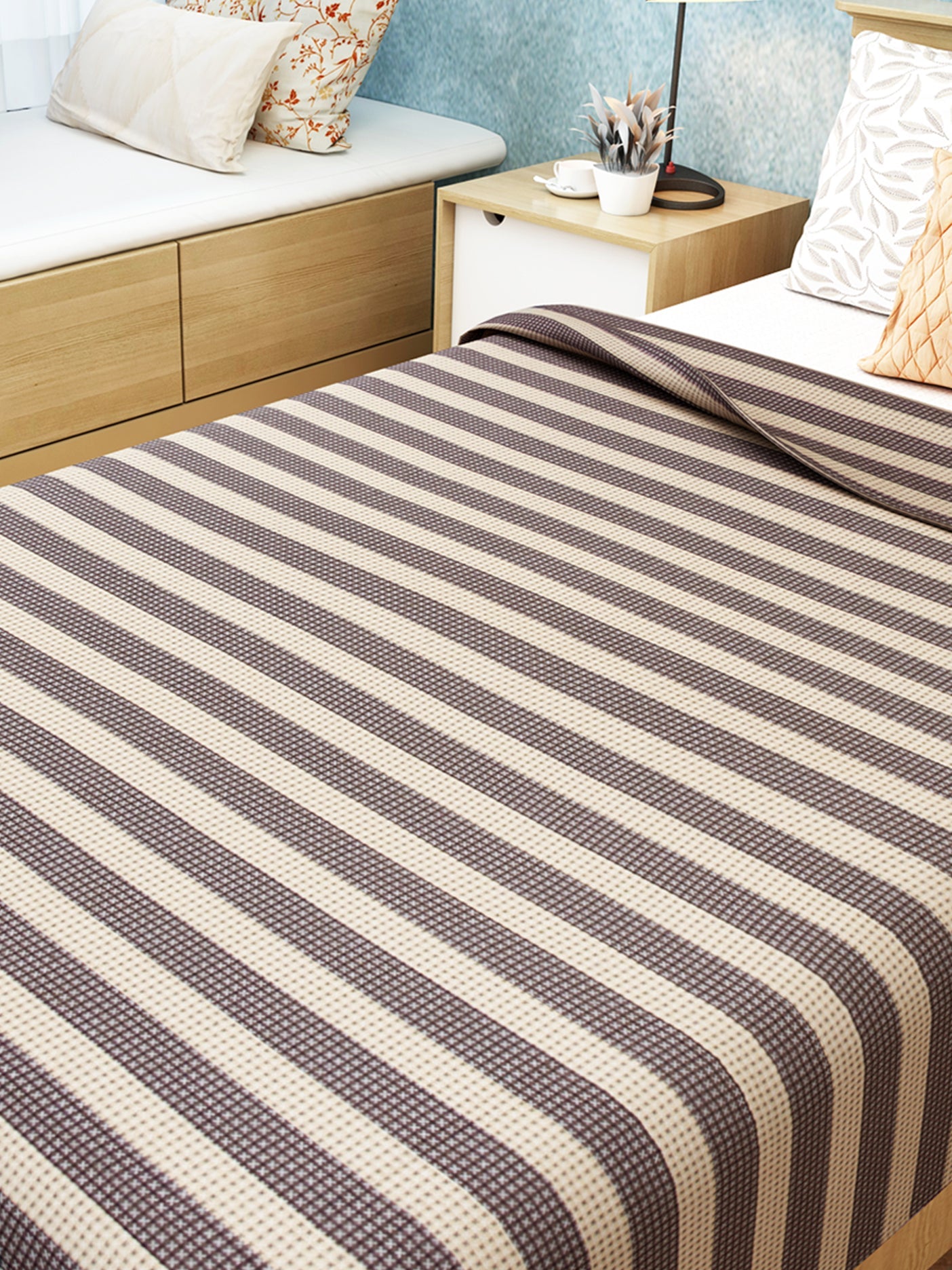 Star Chaddar | Dohar | Bedcover - Summer Stripes Beige Single Cotton Bedsheet Soft & Light by Athom Living - Athom Living