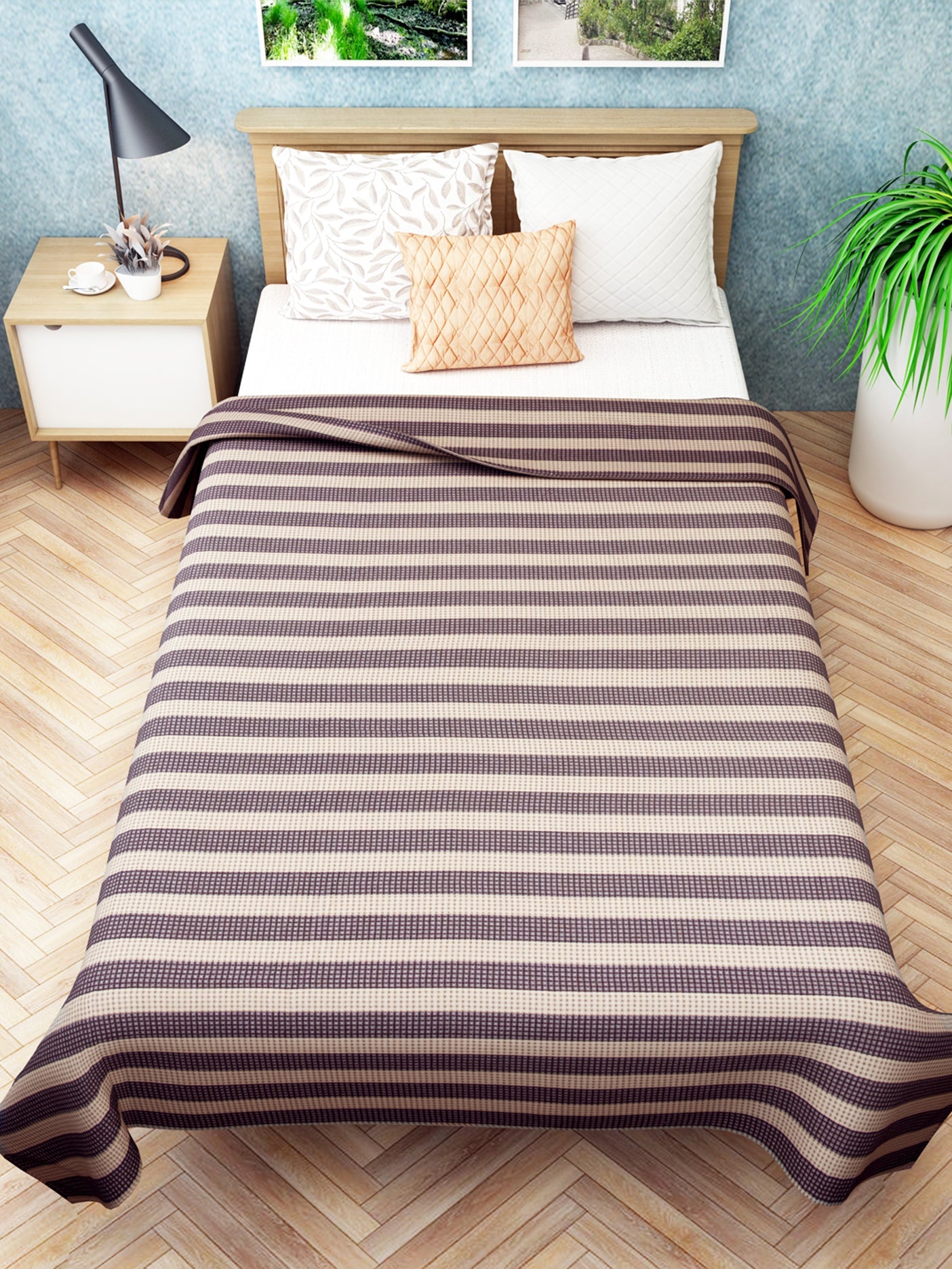 Star Chaddar | Dohar | Bedcover - Summer Stripes Beige Single Cotton Bedsheet Soft & Light by Athom Living - Athom Living