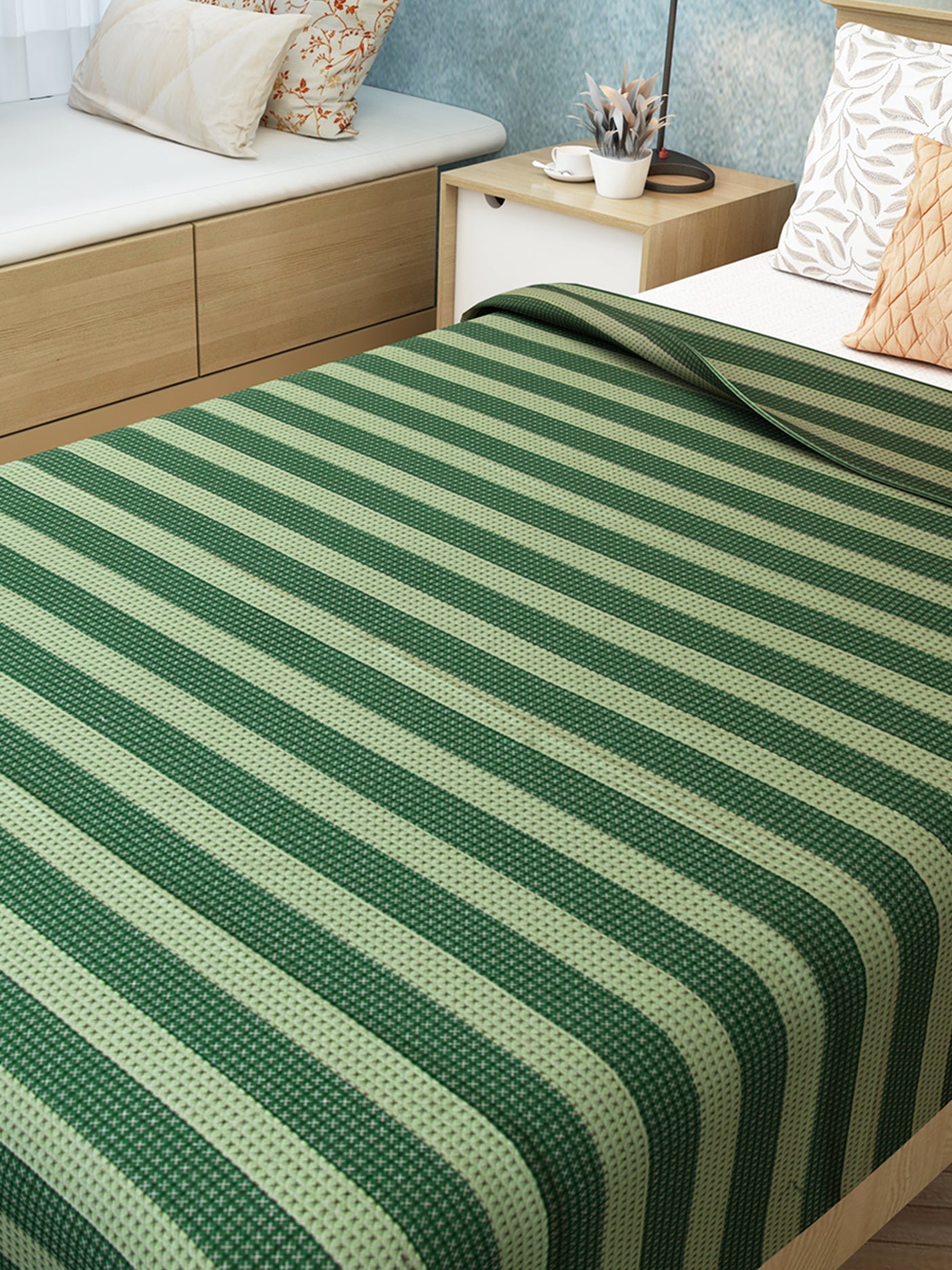Star Chaddar | Dohar | Bedcover - Summer Stripes Green Single Cotton Bedsheet Soft & Light by Athom Living - Athom Living