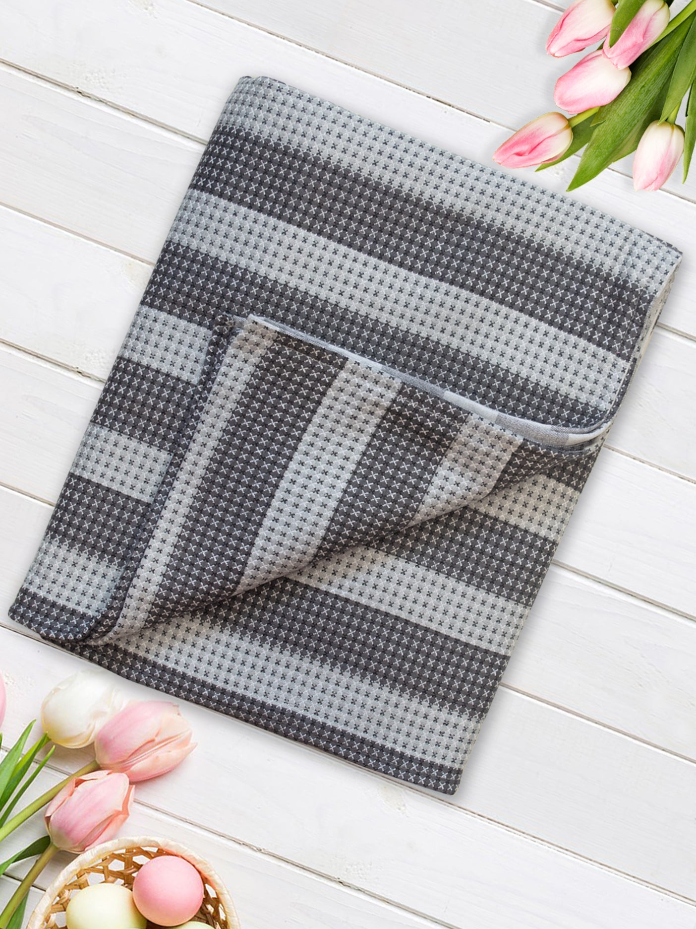 Star Chaddar | Dohar | Bedcover - Summer Stripes Grey Single Cotton Bedsheet Soft & Light by Athom Living - Athom Living