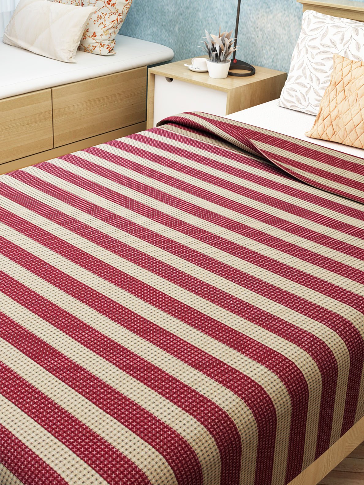 Star Chaddar | Dohar | Bedcover - Summer Stripes Maroon Single Cotton Bedsheet Soft & Light by Athom Living - Athom Living