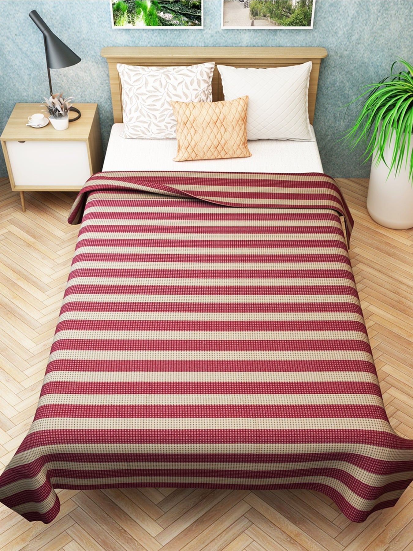 Star Chaddar | Dohar | Bedcover - Summer Stripes Maroon Single Cotton Bedsheet Soft & Light by Athom Living - Athom Living