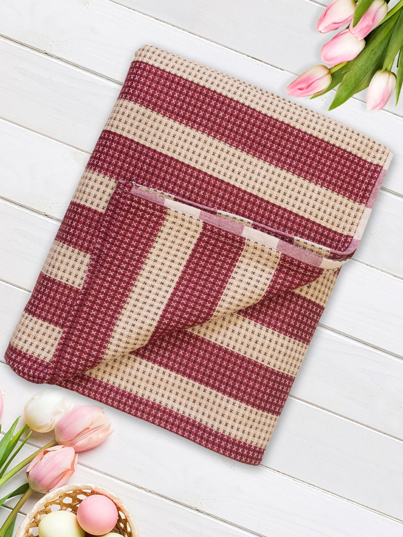 Star Chaddar | Dohar | Bedcover - Summer Stripes Maroon Single Cotton Bedsheet Soft & Light by Athom Living - Athom Living