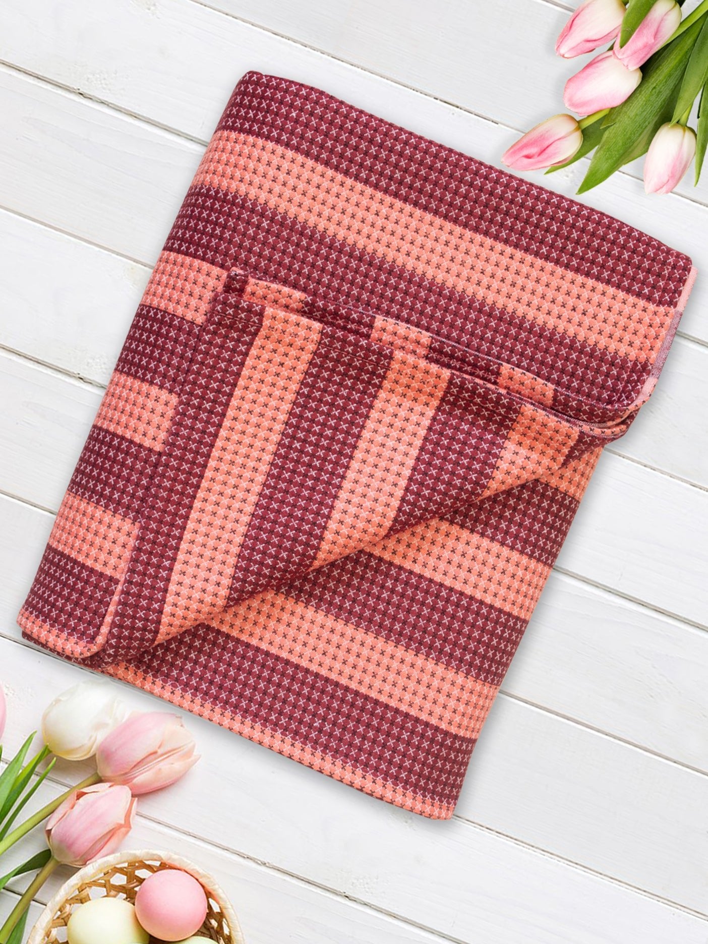 Star Chaddar | Dohar | Bedcover - Summer Stripes Peach Single Cotton Bedsheet Soft & Light by Athom Living - Athom Living